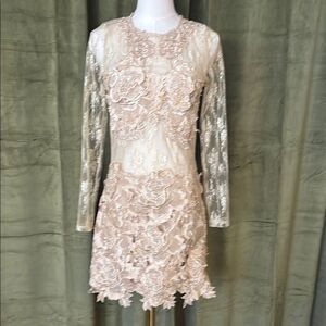 NWT Ulla Johnson nude flowers appliqué mini dress, S